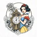 Snow White holding a hour glass tattoo design idea