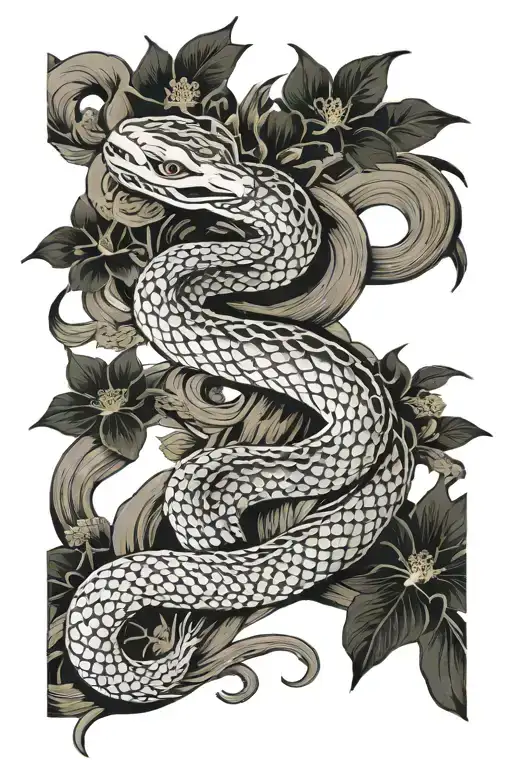 White Snake and sakura tattoo design idea