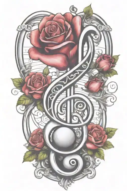 A tattoo design incorporating a treble clef and heart to represent your love for music and spouse, with a touch of loyalty and honesty tattoo design idea