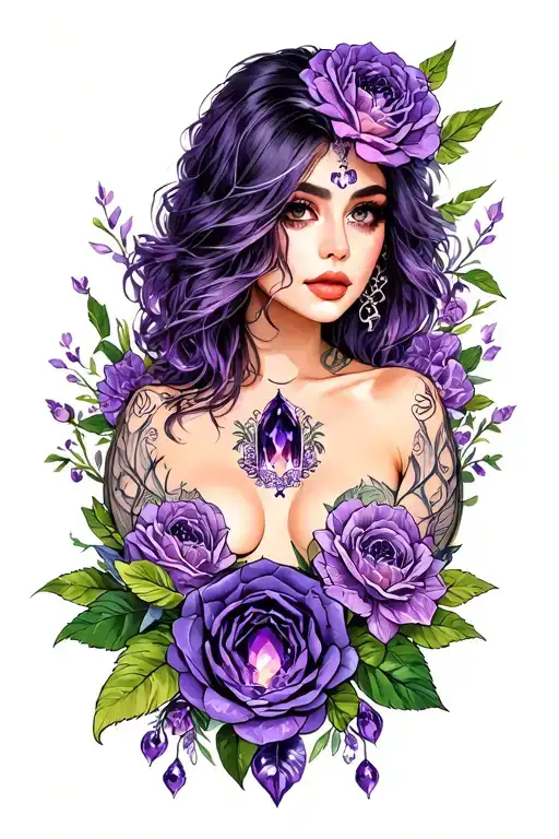 555 in style and colour of Amethyst tattoo design idea