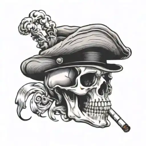 smoking skull wearing hat tattoo design idea
