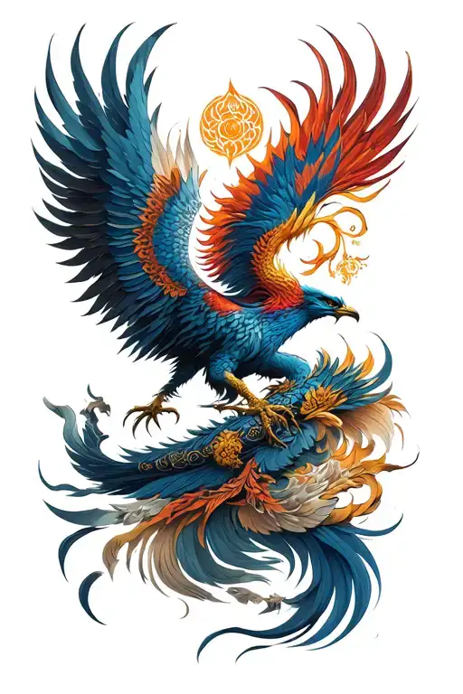 Samurai, phoenix, mandala. Hyper realistic tattoo design idea