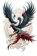 Samurai, phoenix, mandala. Hyper realistic tattoo design idea