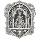 In immense detail and intimacy design an image with a 12th century gothic vibe that conveys life and death  tattoo design idea