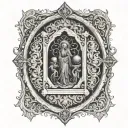 In immense detail and intimacy design an image with a 12th century gothic vibe that conveys life and death  tattoo design idea