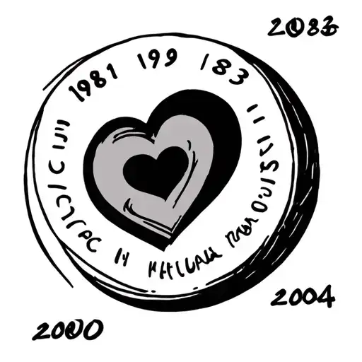 The dates 1981 1983 2010 2004 and in the middle are a small heart written in the circular tattoo design idea