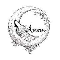 "Anna" moon with howling wolf silhouette tattoo design idea