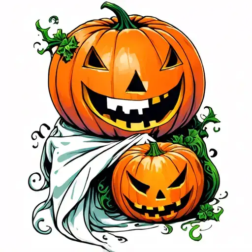 ghost wearing a pumpkin tattoo design idea