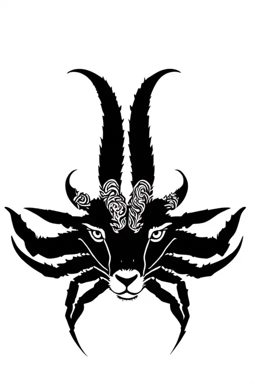 half sea goat half lion head with crab  tattoo design idea