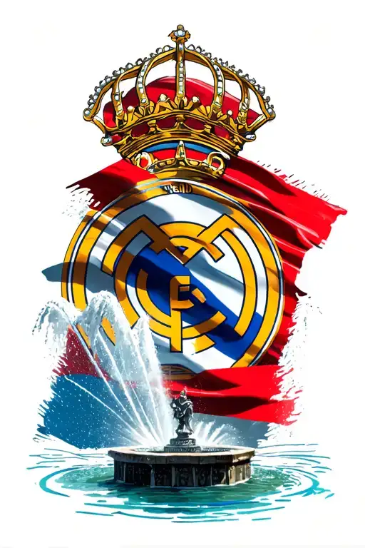 madrid Cibeles fountain of with Real Madrid flag wrapped tattoo design idea