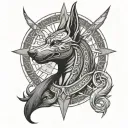 Lunar Anubis(Fuses the mystique of Anubis with the celestial influence of the zodiac and your adventurous spirit.) tattoo design idea