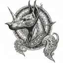 Lunar Anubis(Fuses the mystique of Anubis with the celestial influence of the zodiac and your adventurous spirit.) tattoo design idea