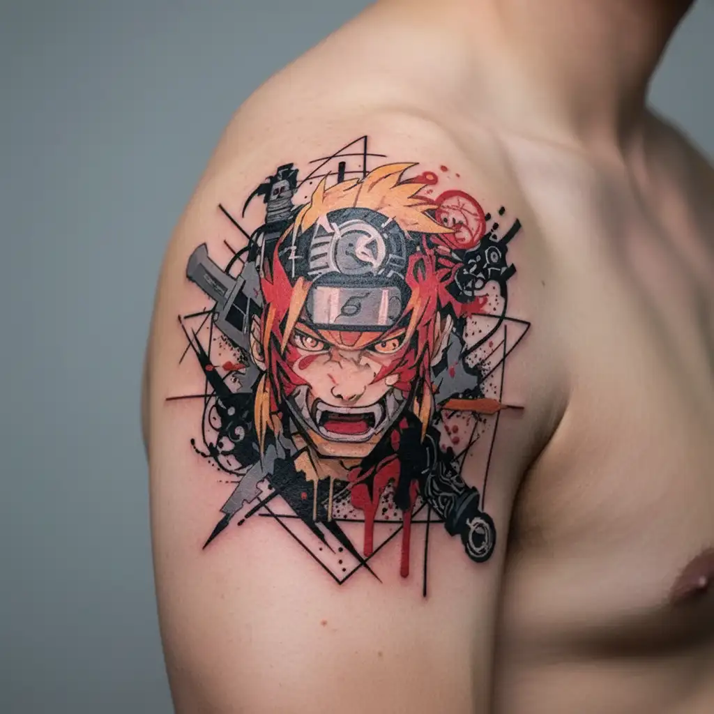 Naruto-inspired scene of demons tattoo design idea