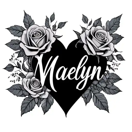 "Maelyn" heart and roses tattoo design idea