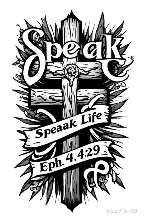 "Speak Life Eph. 4:29" rugged cross tattoo tattoo design idea
