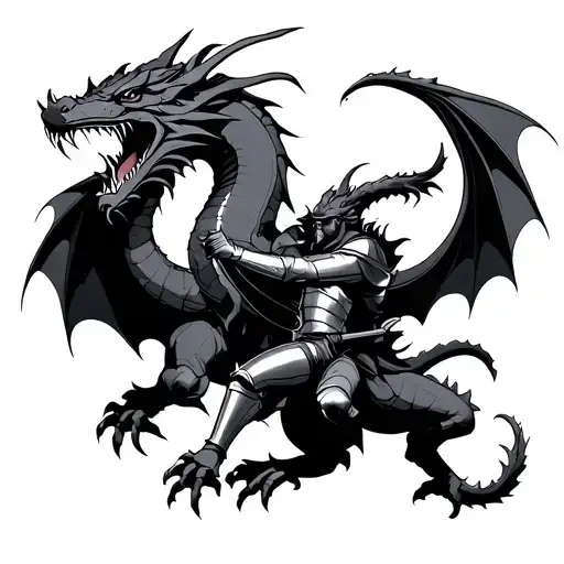 MINIMALIST KNIGHT FIGHTING DRAGON tattoo design idea