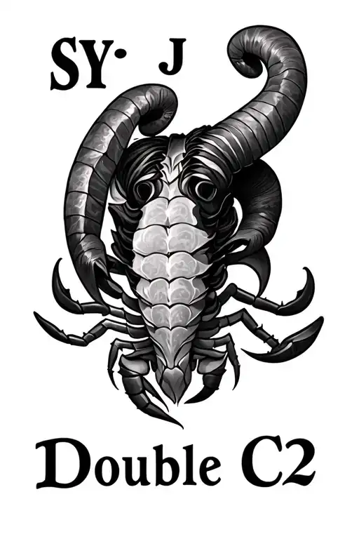 "SY Middle J Double C²" Aries and Scorpio tattoo design idea