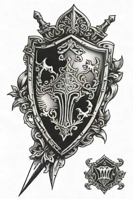 Atenea shield with spear crossed tattoo design idea