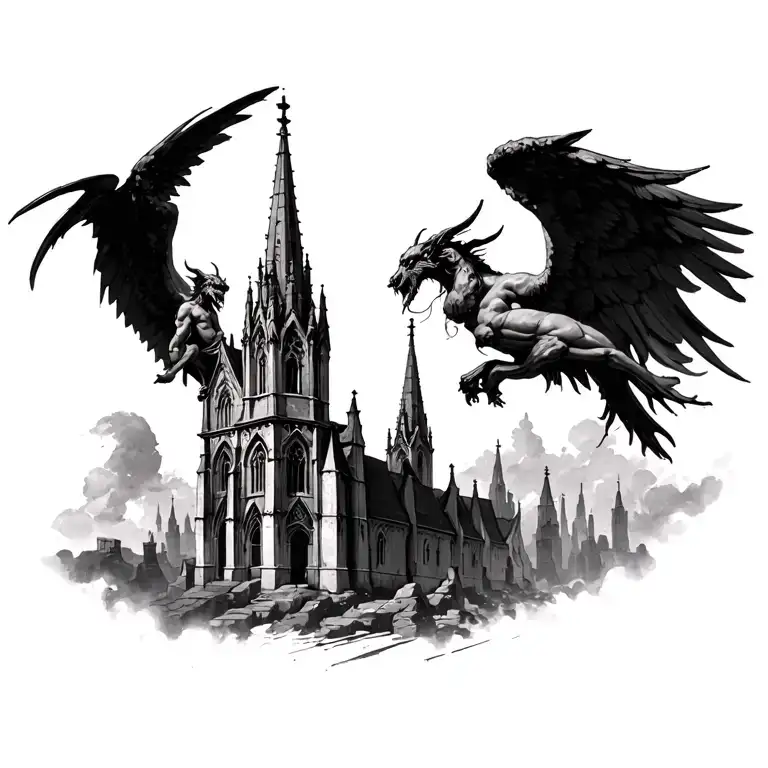 angels demons cathedral tower tattoo design idea