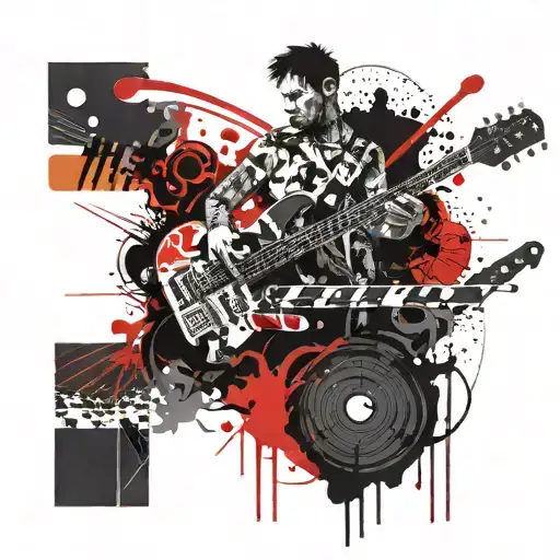 mixing desk bass guitar music stave tattoo design idea