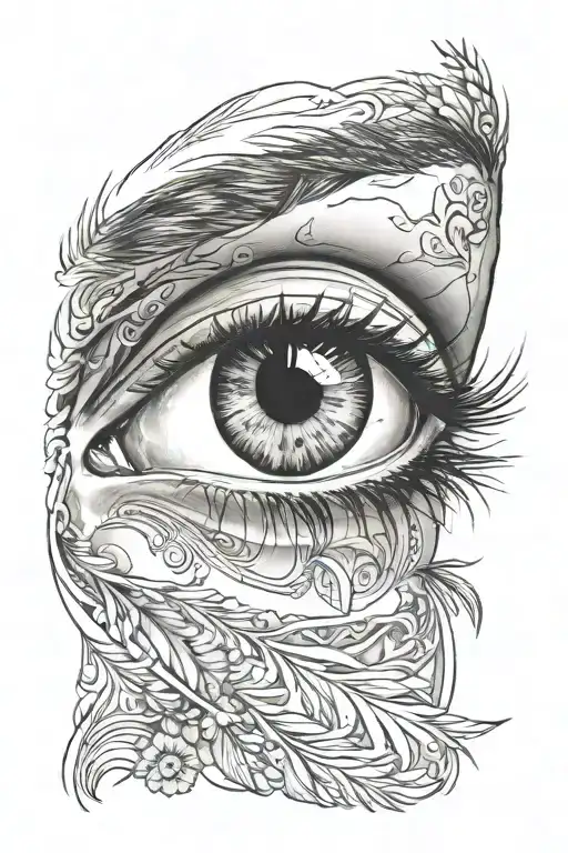 human reflection in an open eye with eyelashes tattoo design idea