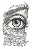 human reflection in an open eye with eyelashes tattoo design idea