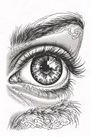 human reflection in an open eye with eyelashes tattoo design idea