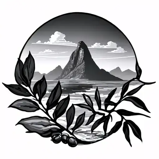 olive branch and pitons mountains in Saint Lucia tattoo design idea