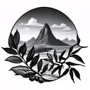olive branch and pitons mountains in Saint Lucia tattoo design idea