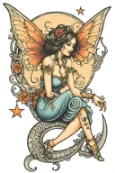 Fairy sitting on moon tattoo design idea