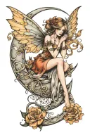 Fairy sitting on moon tattoo design idea