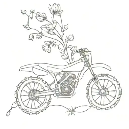 A delicate wildflower bouquet intertwined with a dirt bike chain tattoo design idea