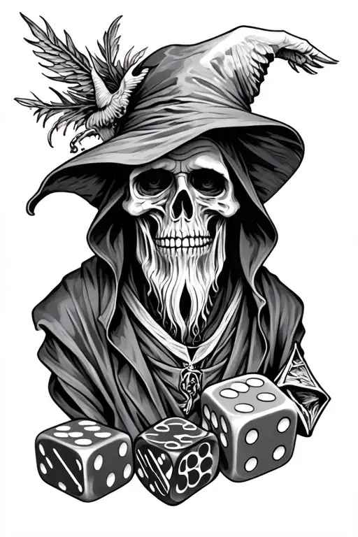 rolling dice memory of my deceased dad with grim reaper tattoo design idea