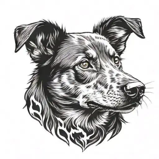 combine a dog pAw print with an Australian kelpie face tattoo design idea