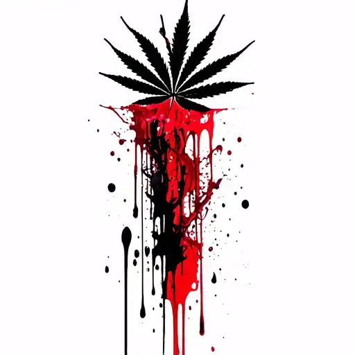 composition,marijuana leaves in the background,dripping blood tattoo design idea