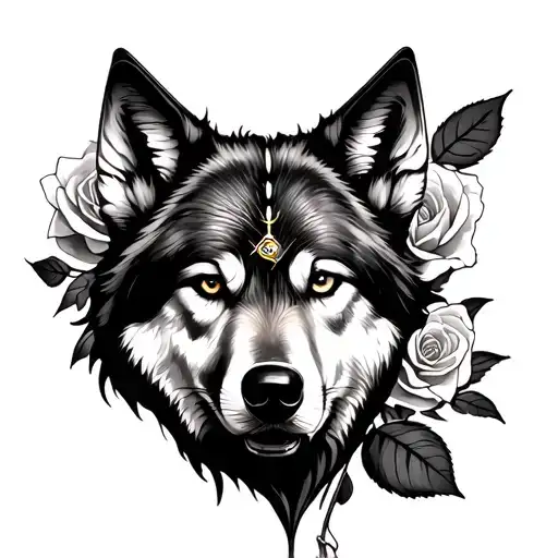 Rose, clock, wolf tattoo design idea