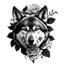 Rose, clock, wolf tattoo design idea