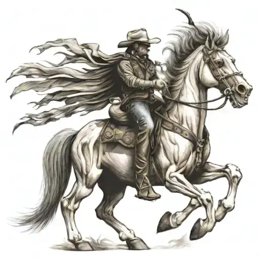 cowboy riding a skeleton horse tattoo design idea