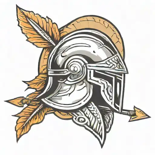spartan helmet with arrows and shield tattoo design idea