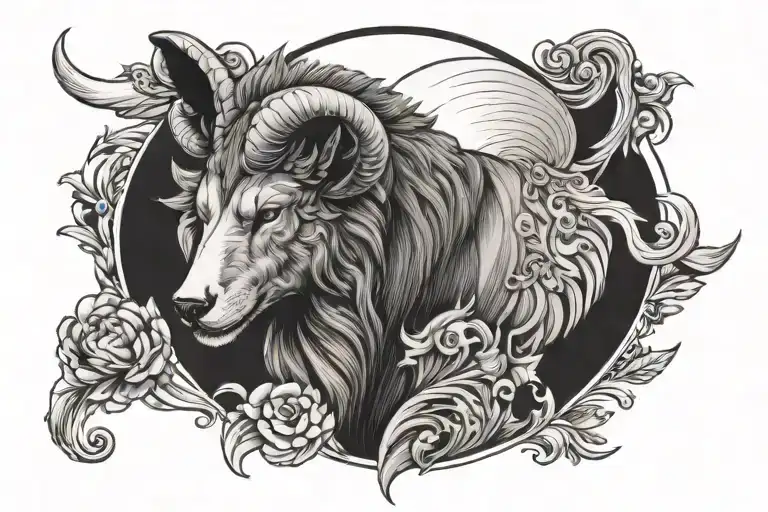 aries with alpha Wolf tattoo design idea