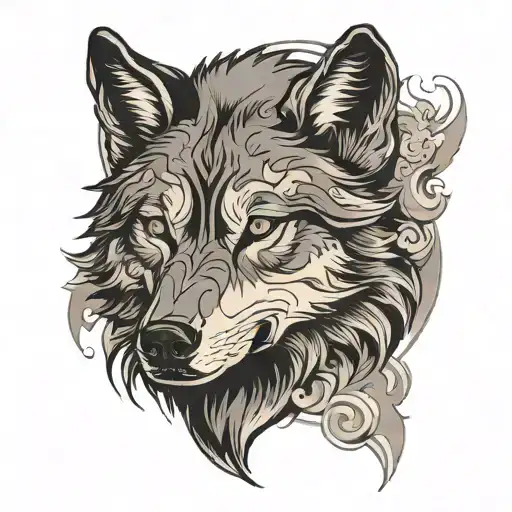 wolf head with Smokey background black tattoo design idea