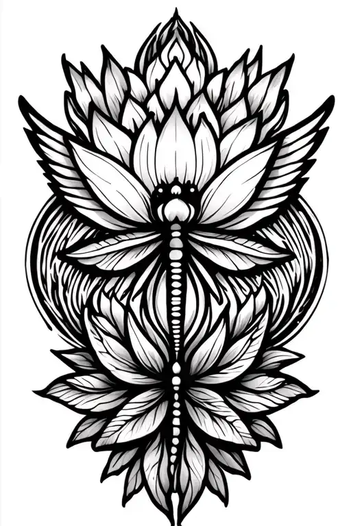 dragonfly labrynth mandala lotus flower growing with angel wings tattoo design idea