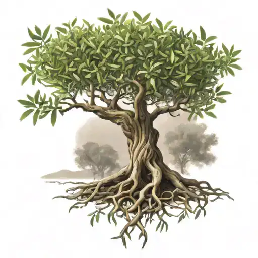 olive tree with roots spelling the words "Olive Tree Therapy" tattoo design idea