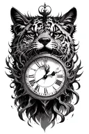 eye with clock also some kind of animal that shows power loyality and bravery  tattoo design idea