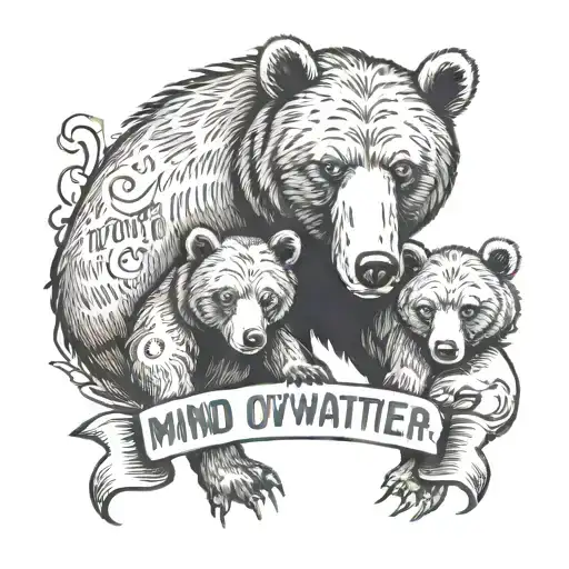 bear and his cub with words "mind over matter"  tattoo design idea