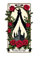 dark tower with roses surrounded by three tarot cards tattoo design idea