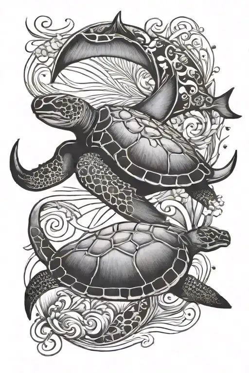 Hawaiian tattoo with manta ray and turtle swimming tattoo design idea