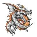 Angry dragon with black and red colors, small orange tattoo design idea
