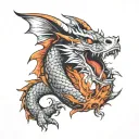 Angry dragon with black and red colors, small orange tattoo design idea