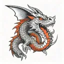 Angry dragon with black and red colors, small orange tattoo design idea